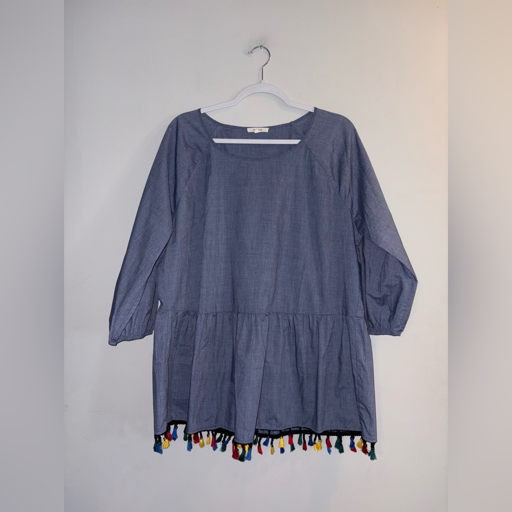 Pleione | Blue Fringe Blouse